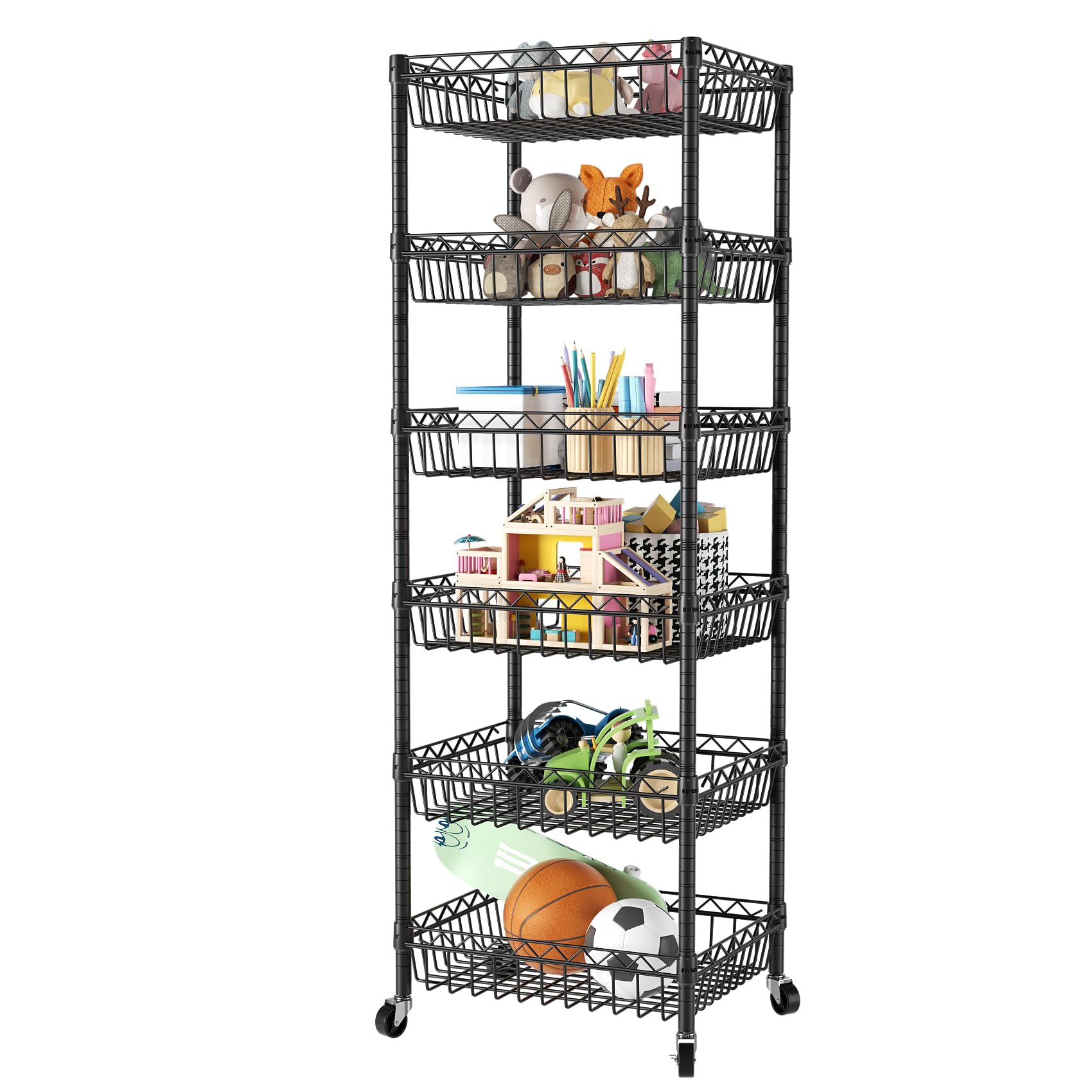SINGEYE 6 Tier Storage Shelves Baskets Wire Shelving Metal Pantry Shelve Units Garage Kitchen Rack Adjustable Closet Bathroom Or