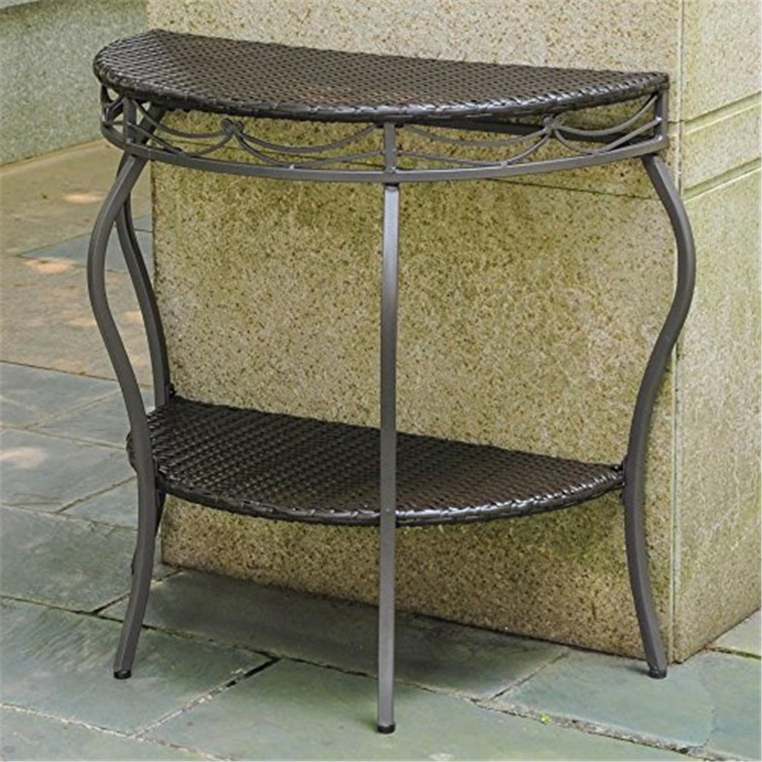 International Caravan Valencia Resin Wicker/Steel Two Tier Half Moon Wall Table