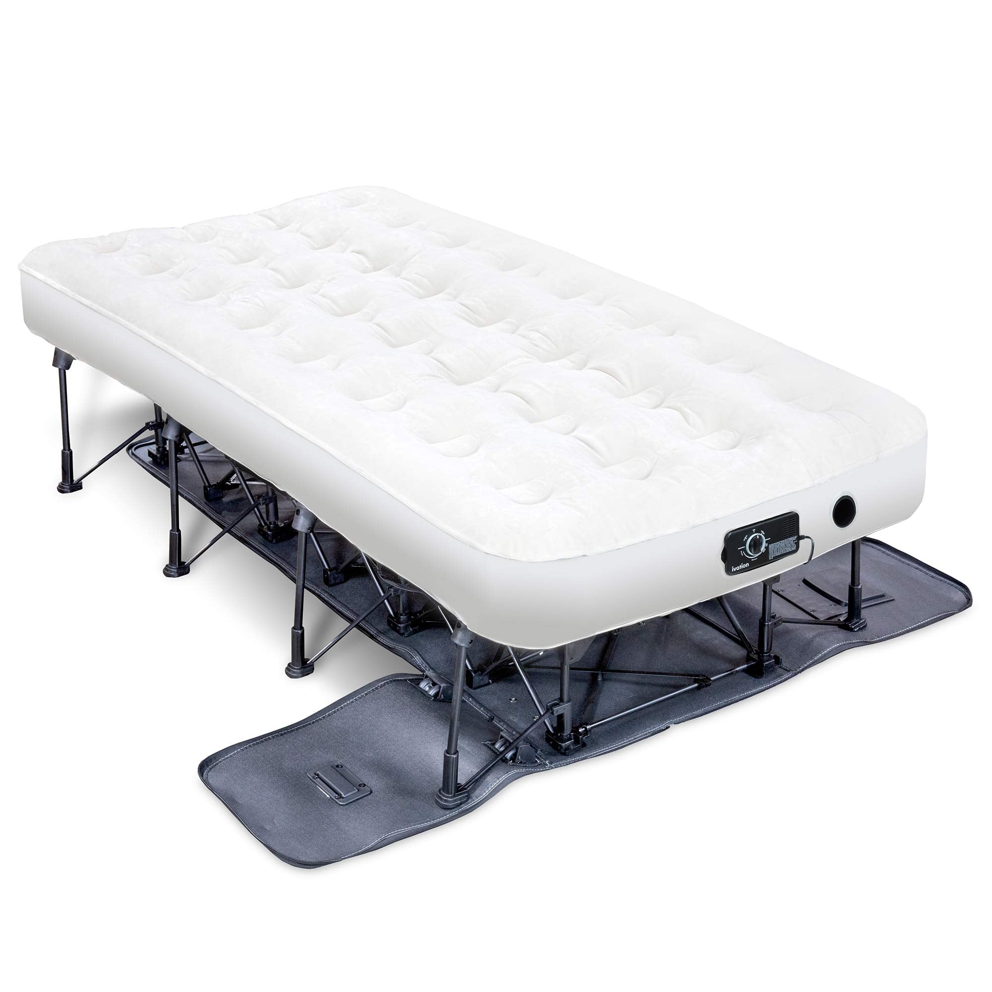 Ivation EZ-Bed (Twin) Air Mattress with Frame & Rolling Case, Self Inflatable, Blow Up Bed Auto Shut-Off, Comfortable Surface Ai