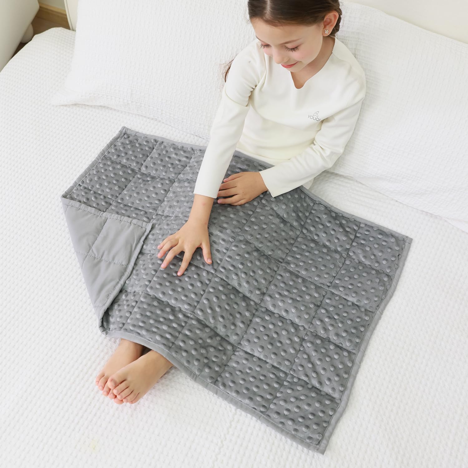 Mr. Sandman Weighted Lap Blanket 2LBS 20 x 30 Inches, Minky Dots Heavy Blanket with Glass Beads, Soft and Cooling for School and