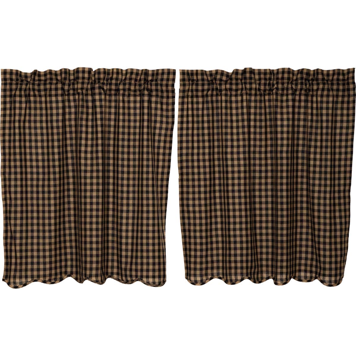 VHC Brands, Black Check, Cotton, L36xW36, Scalloped Tier, Set of 2, Black