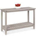 Best Choice Products 48in 2-Shelf Eucalyptus Wooden Console Table Indoor Outdoor Multifunctional Buffet Bar Storage Organizer w/