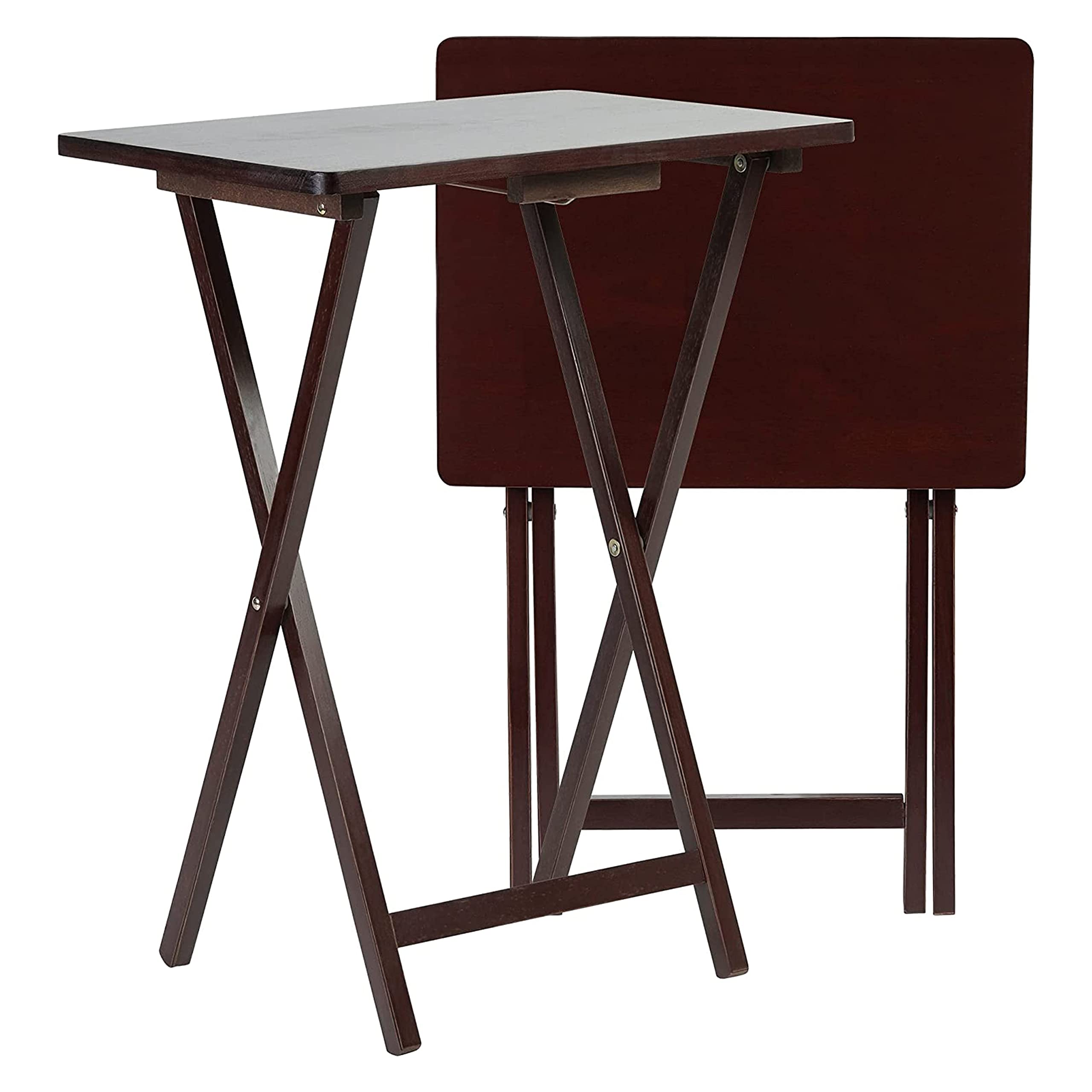 PJ Wood 2-Pack Folding TV Tray Set, Espresso- Collapsible Portable Snack Serving Tables, Home Furniture for Living Room, Bedroom