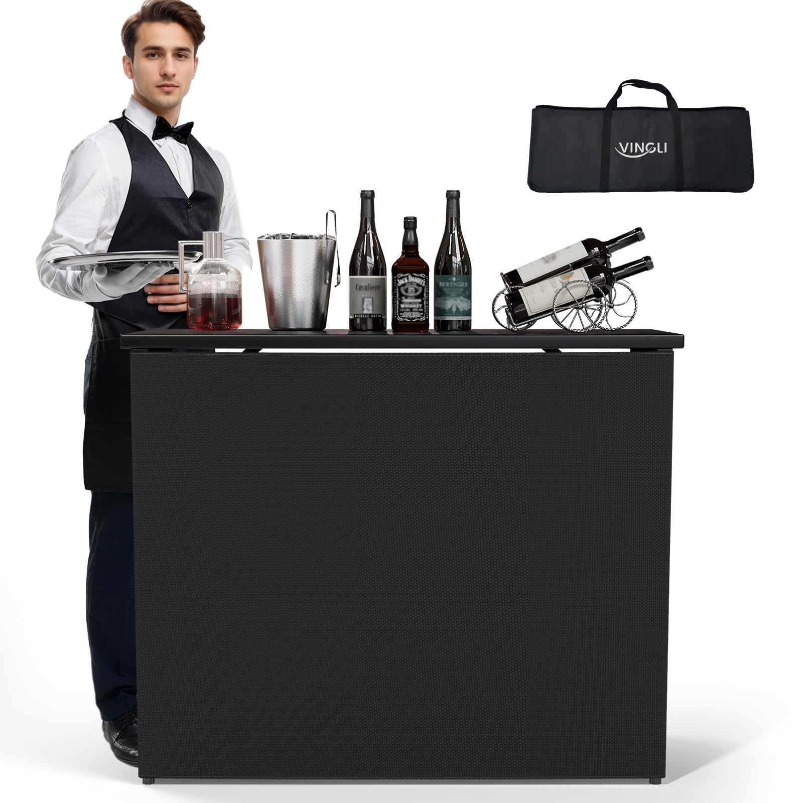 VINGLI 45  Commercial Grade Portable Bar Table for Events, Mobile Bartending Station, Outdoor Indoor Pop Up Bar Table with Skirt