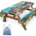 Britown Picnic Table Cover with Bench Covers Elastic Edges, Holiday Camper Fitted Table Cover, Outdoor Camping Essentials 72 Inc