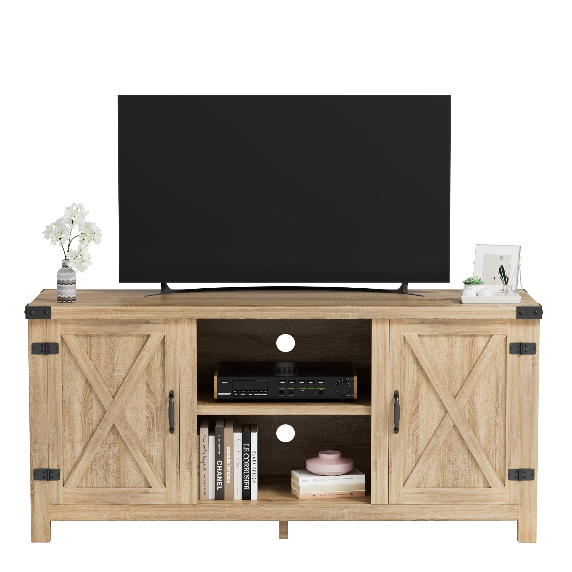 JUMMICO TV Stand, 65 Inch TV Farmhouse Entertainment Center with Double Barn Doors and Storage Cabinets, Console TV Table Media 