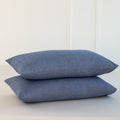 MooMee Bedding Pillowcases Pack of 2 100% Washed Cotton Linen Like Textured Breathable Durable Soft Comfy (Blue, King)