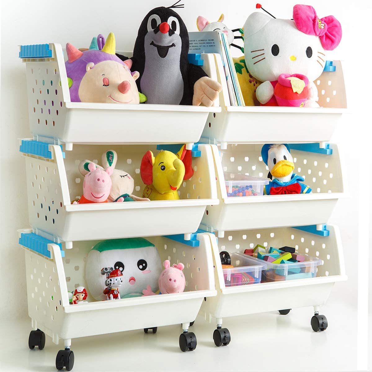 MAGDESIGNER Toys Chest Large Baskets Storage Bins Organizer with Wheels For Kids Can Move EverywhereNatural/Primary (Primary Col