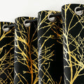 FMFUNCTEX Foil Black Blackout Curtains Bedroom Metallic Branch Pattern Window Panels for Living Room Modern Shiny Curtain Panels