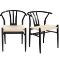 Yaheetech 2PCS Weave Chair Mid-Century Modern Dining Chair Rattan Chair Weave Dining Chair Armchairs Black Dining Chair Accent C