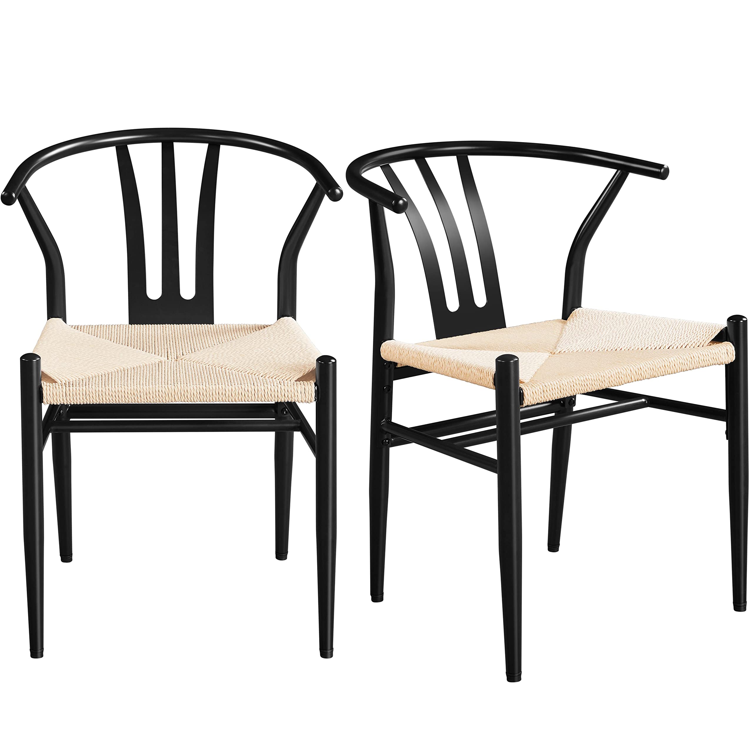 Yaheetech 2PCS Weave Chair Mid-Century Modern Dining Chair Rattan Chair Weave Dining Chair Armchairs Black Dining Chair Accent C