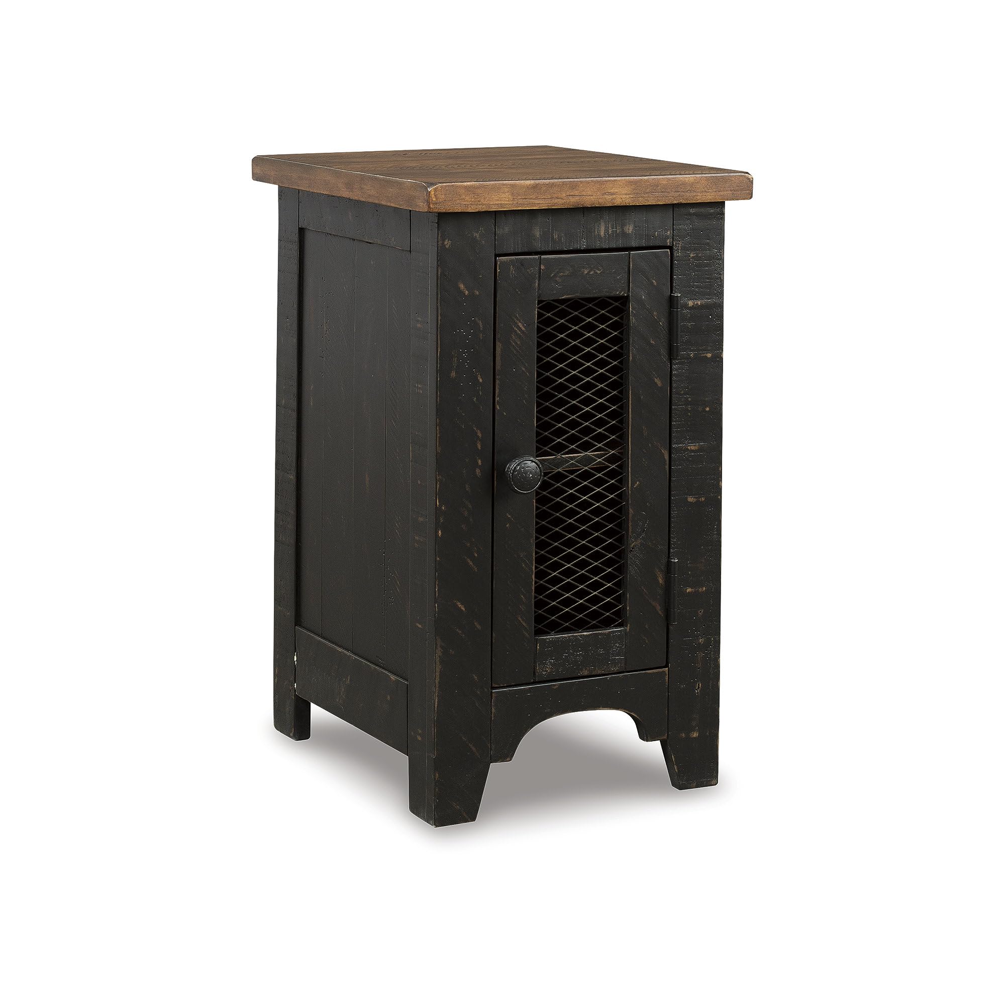 Signature Design by Ashley Valebeck Rustic Farmhouse Chair Side End Table with Cabinet Door, Distressed Black