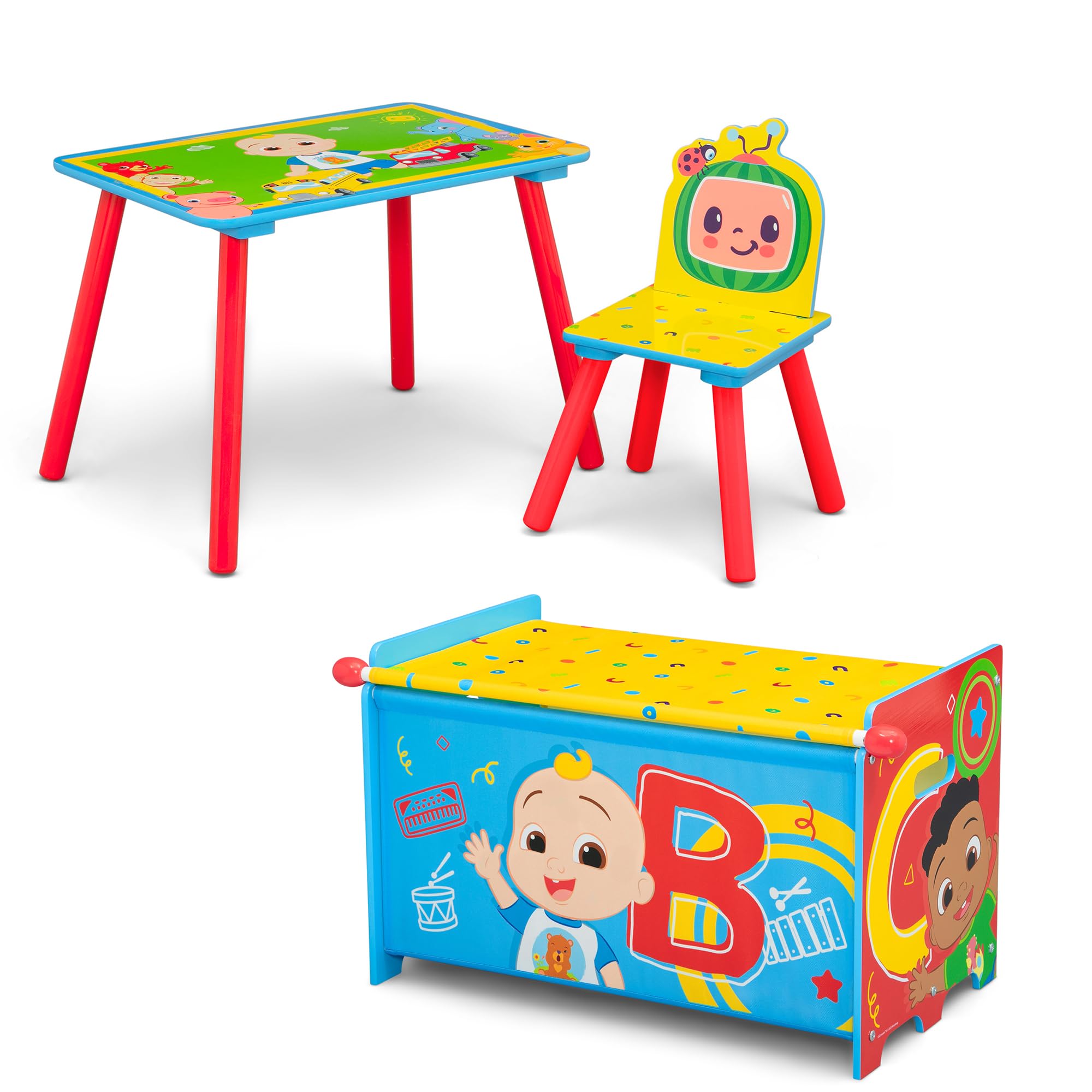 Delta Children CoComelon 3-Piece Toddler Playroom Set - Includes Table, Chair and Toy Box, Green