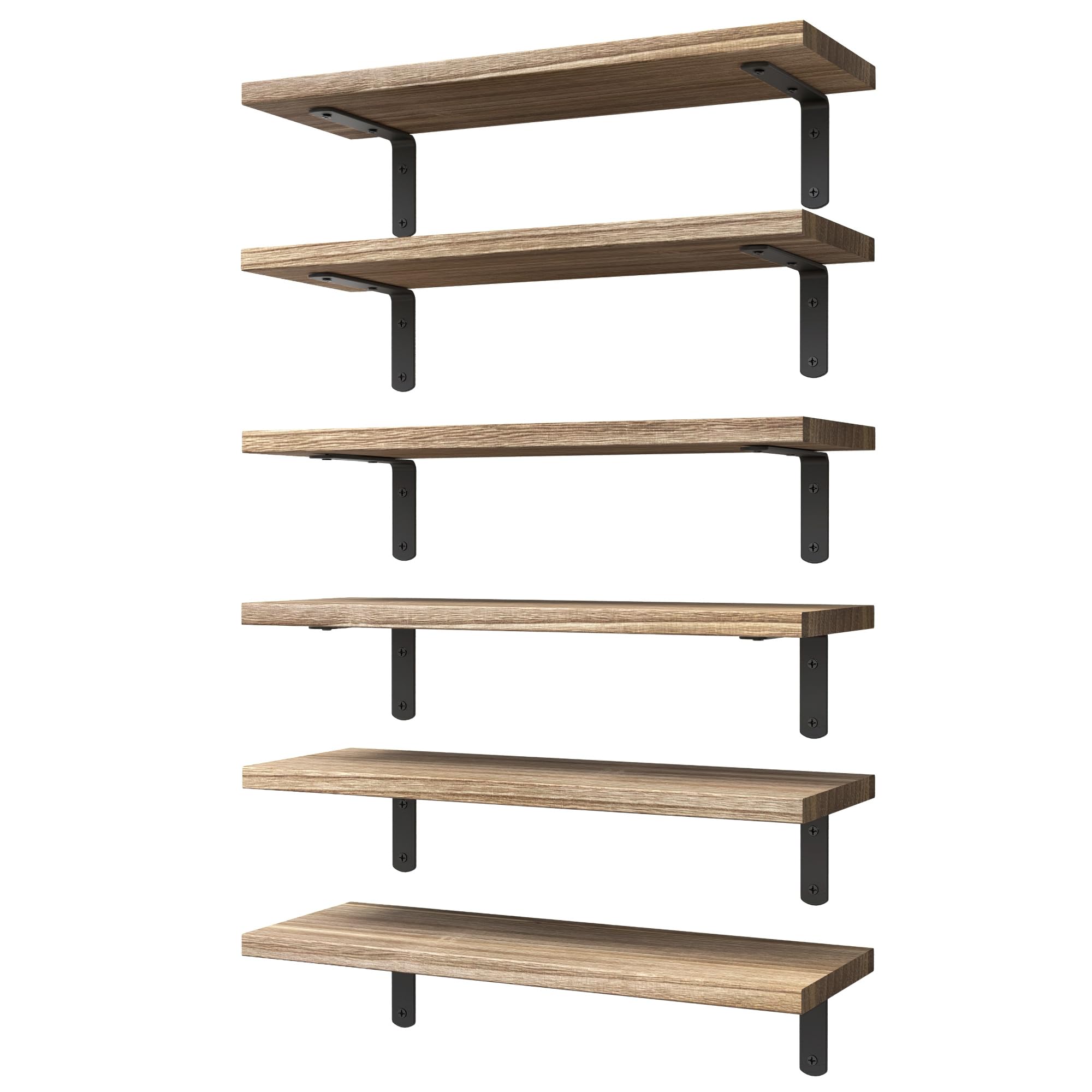 WOPITUES Wood Floating Shelves Set of 6, Shelves for Wall Decor, Farmhouse Shelf for Bedroom, Bathroom Storage Shelves, Book She