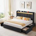 koorlian Queen Size Upholstered Bed Frame with 4 Storage Drawers and 51 Tall Headboard Wingback Platform Bed Frames with RGB L