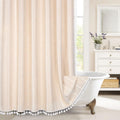 MitoVilla Beige Boho Farmhouse Shower Curtain, Cream Modern Cotton Linen Fabric Shower Curtains for French Country Bathroom Deco