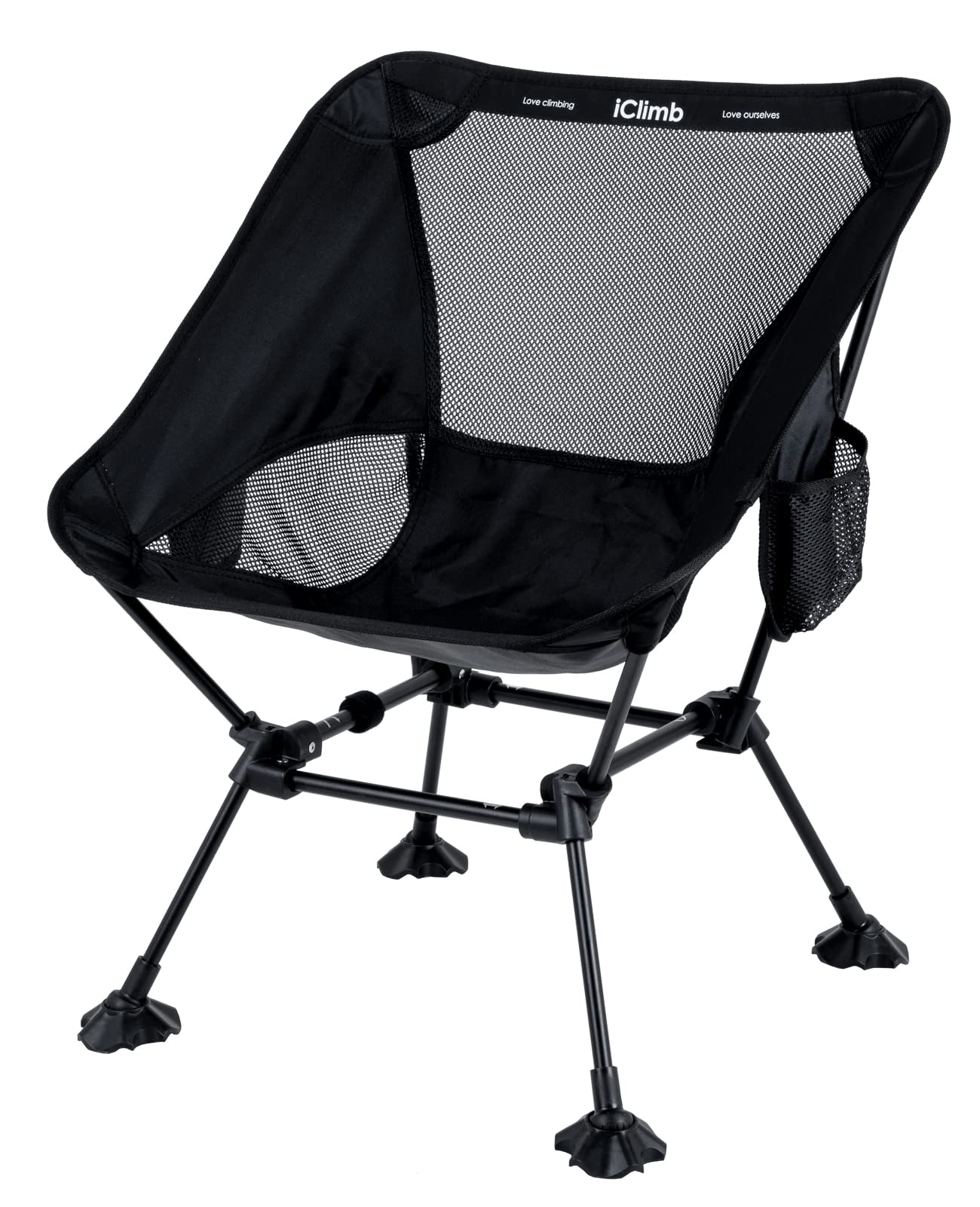 iClimb Ultralight Compact Camping Folding Beach Chair with Anti-Sinking Large Feet and Back Support Webbing (Black - Square Fram