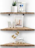 Joiishom Corner Wall Shelf Set of 3, Floating Corner Shelves, Rustic Wood Wall Storage Display Shelves for Living Room, Bedroom,