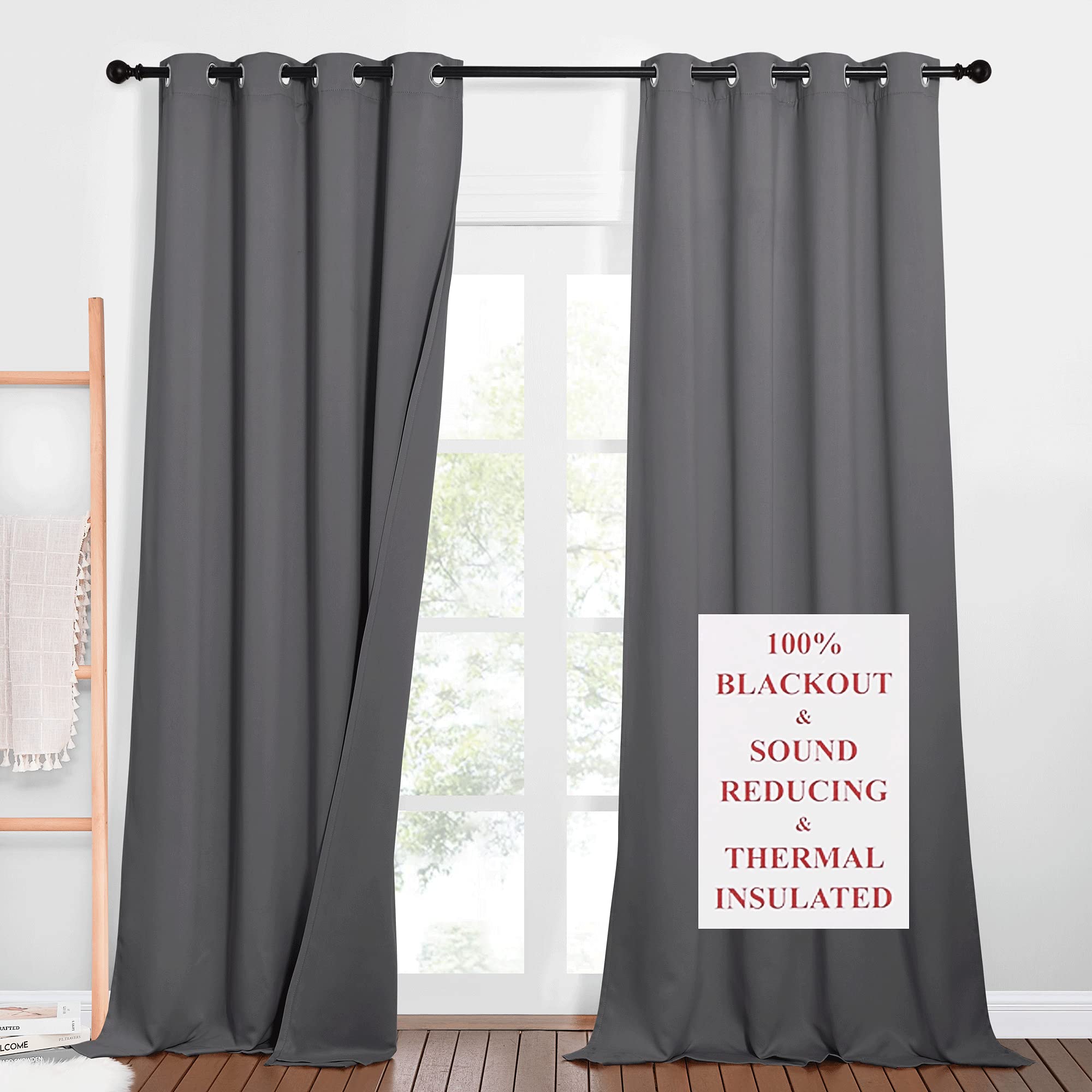 NICETOWN Outdoor Noise Blocking Blackout Curtains for Office, Full Privacy Wall Divider, Heavy-Duty Blinds for Windows, Inside D
