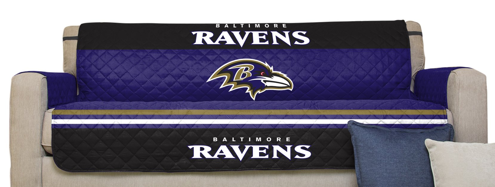 Pegasus Sports NFL Baltimore Ravens Furniture Protector with Elastic Straps, Sofa, Purple