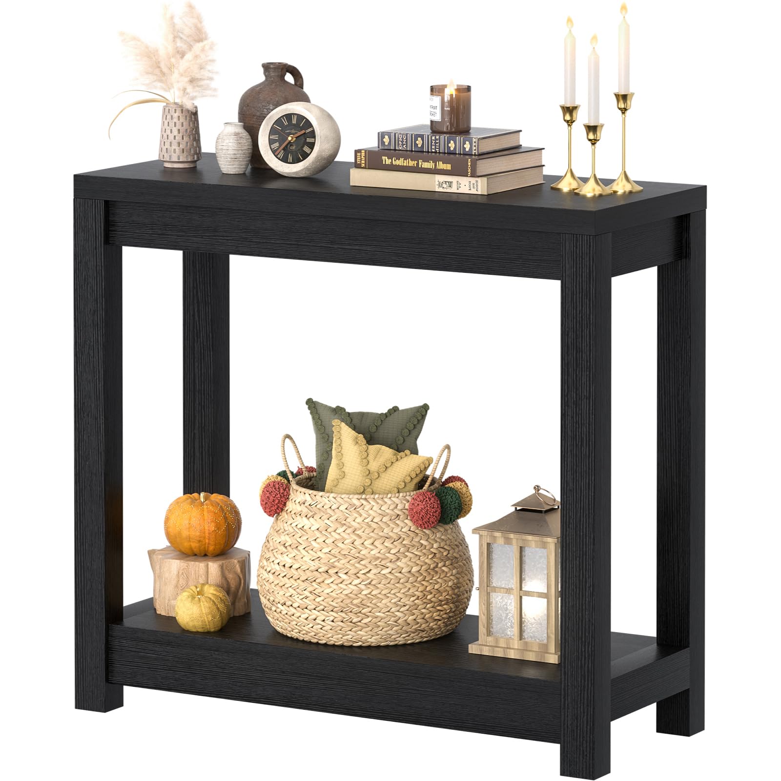 Besiost Small Farmhouse Wood Entryway Table Narrow Console Table with Storage Behind Couch Sofa Table with Shelves Entry Way Tab