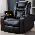 CANMOV Electric Power Recliner Chair with USB Ports and Cup Holders, Breathable Leather Home Theater Seating with Hidden Arm Sto