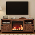 YESHOMY Fireplace TV Stand with Barn Doors and Open Display Shelf, Farmhouse Media Console with Hidden Cable Routing, Entertainm