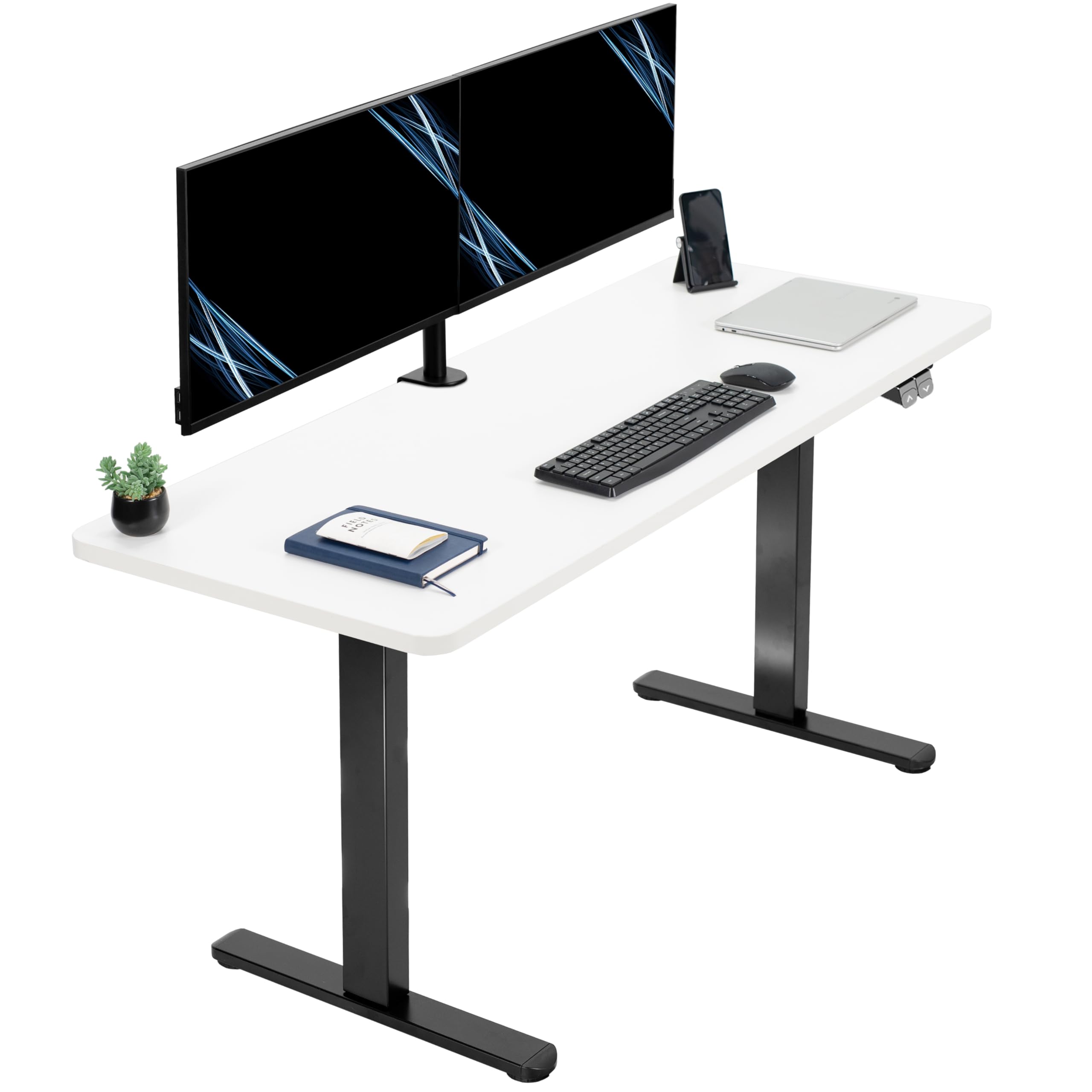 VIVO 60-inch Electric Height Adjustable 60 x 24 inch Stand Up Desk, White Solid One-Piece Table Top, Black Frame, Home & Office 