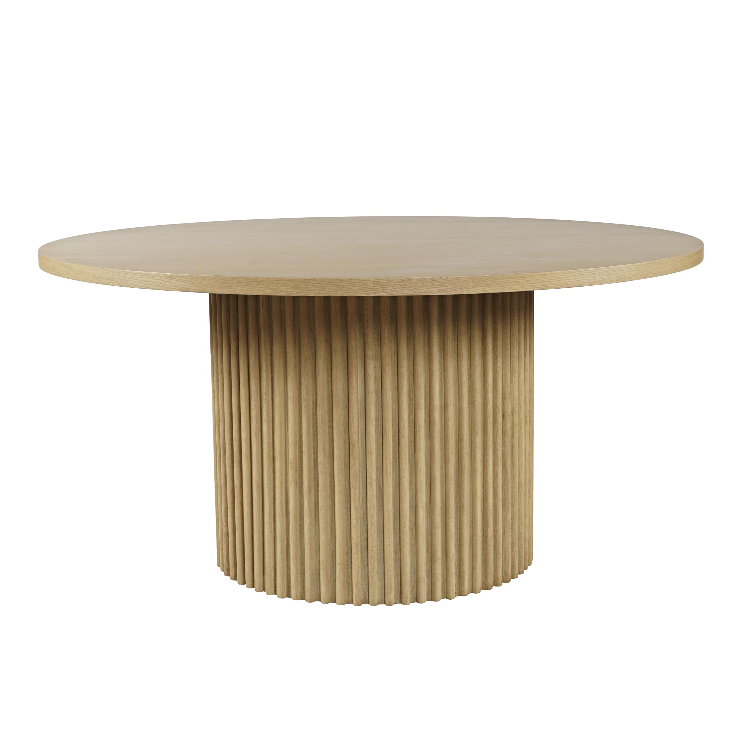 Jofran Auden Round Mid-Century Modern Fluted Pedestal Base Dining Table,Natural,60