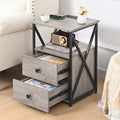Livofloral LED Nightstand Set 2, Night Stand with Charging Station, Grey Side Table Set of 2 with Wood Drawers, End Tables with 
