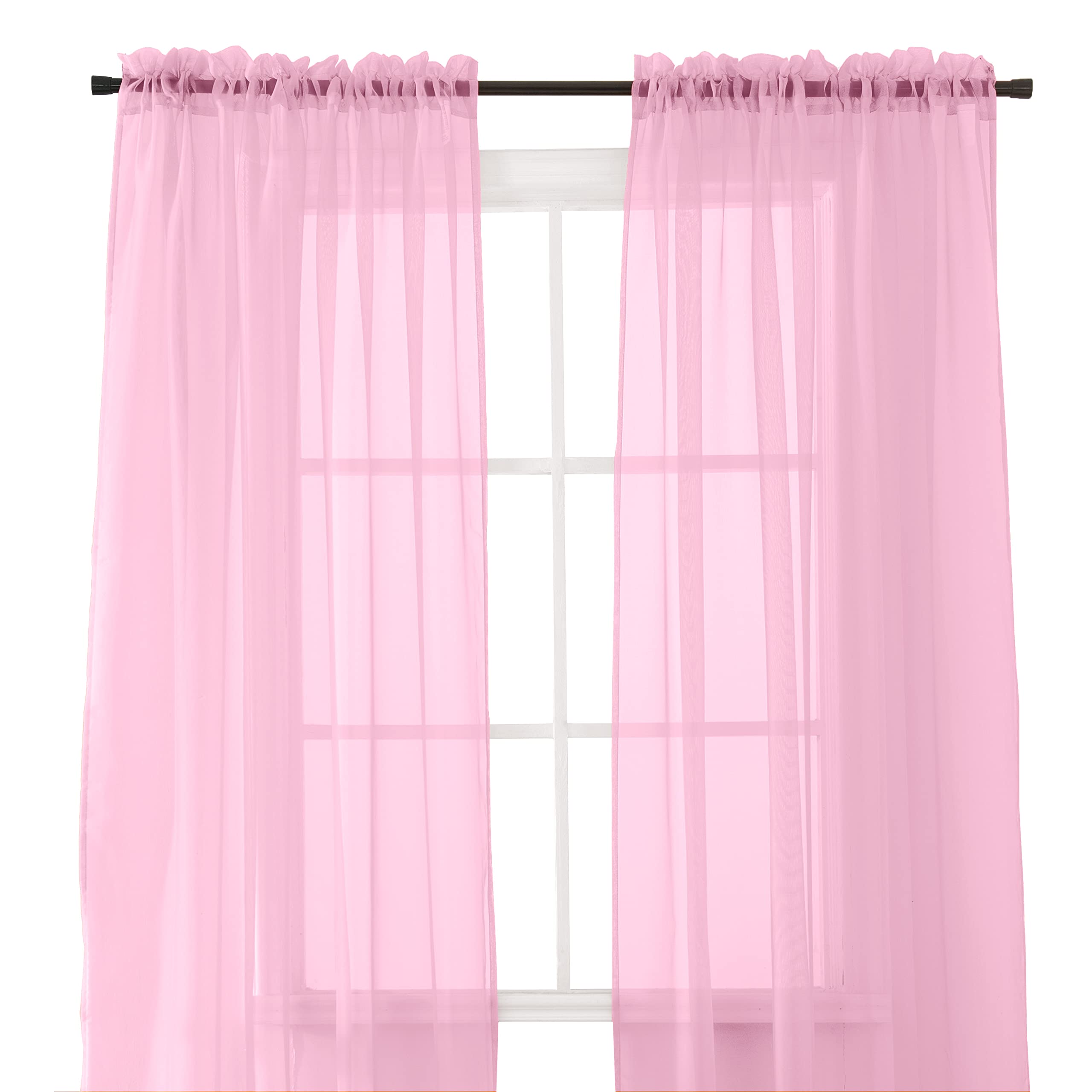 Elegant Comfort 2-Piece Sheer Panel with 2inch Rod Pocket - Window Curtains 40-inch Width X 84-inch Length, Dusty Rose Pink