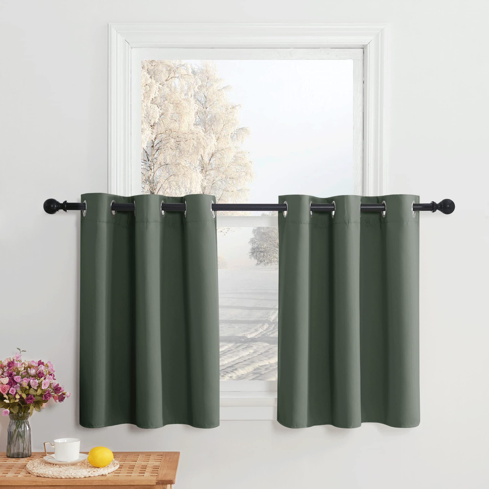 NICETOWN Short Curtains, Farmhouse Style Kitchen Short Small Curtain Grommet Thermal Insulated Valance Tiers for Window, 2 Piece