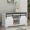Loomie Shoe Storage Bench, 2-Tier Farmhouse Entryway Bench with Sliding Barn Door Storage Cabinets & Full Soft Removable Seat Cu