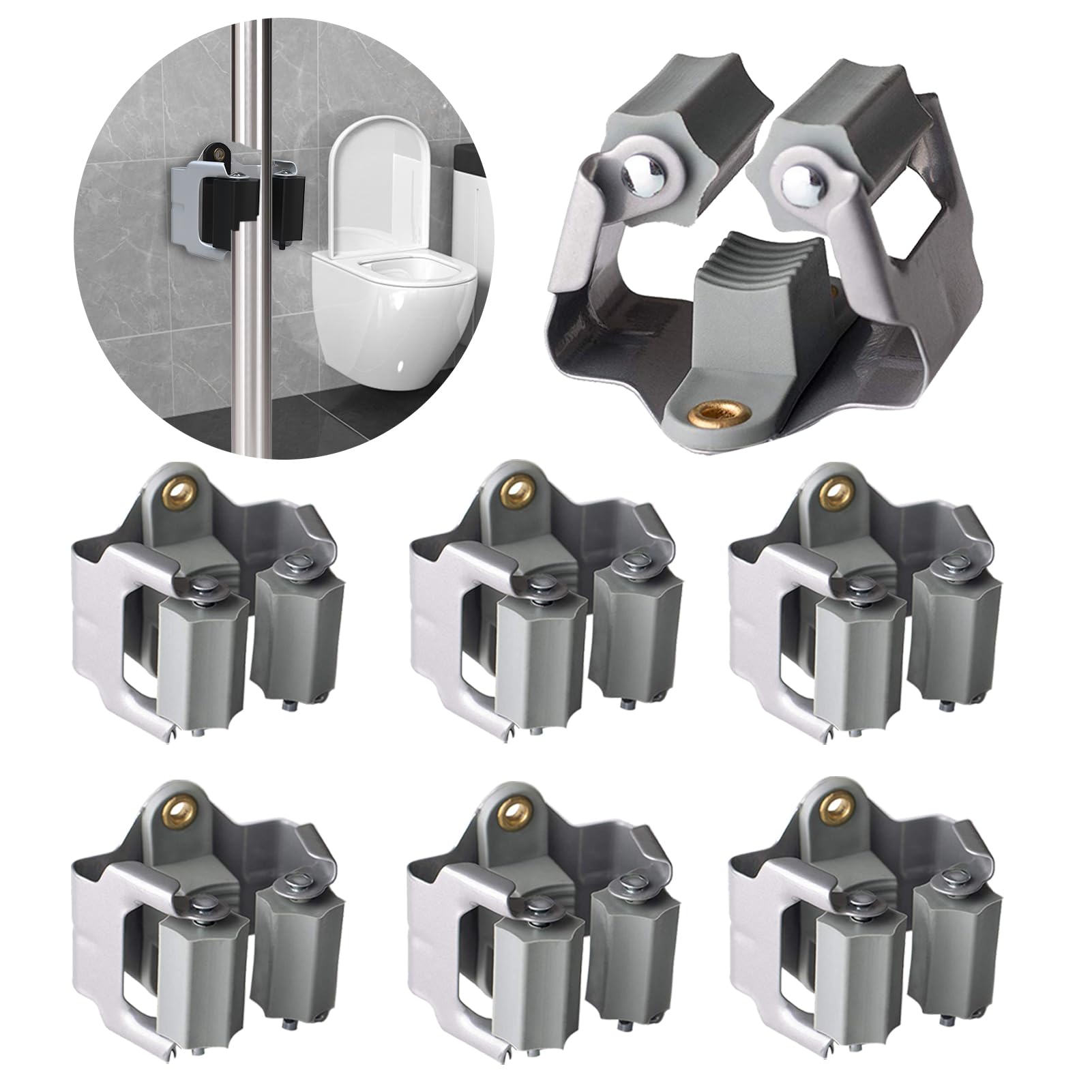 3-H Mop and Broom Holder Wall Mount 6 Pack, Broom Holder for Garage Garden Shed Storage System Laundry Room Home Kitchen Organiz
