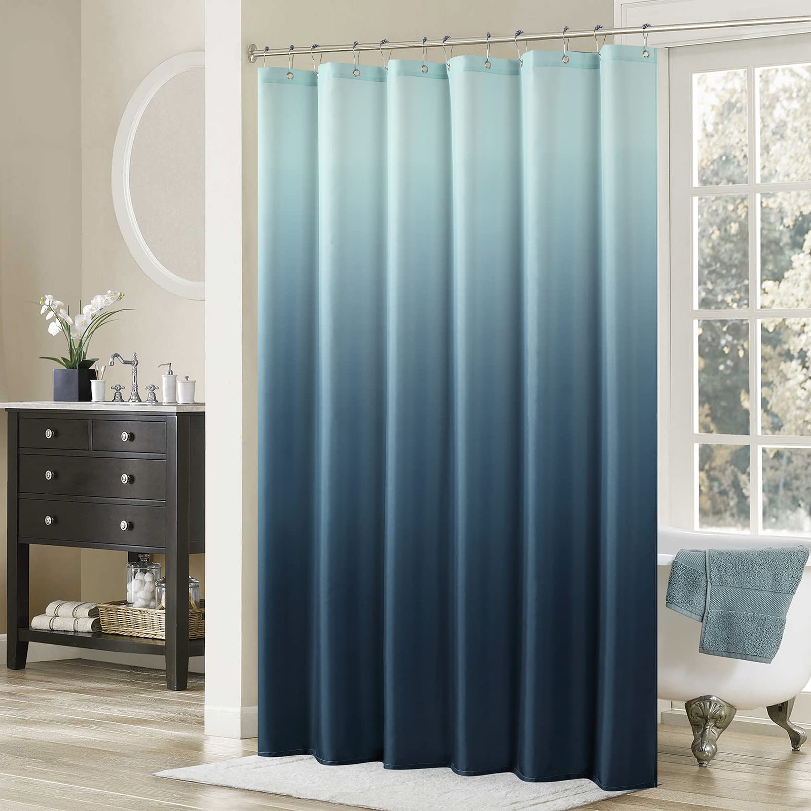 MVSUTA Ombre Blue Modern Fabric Printed Waterproof Polyester Shower Curtain,Classic Farmhouse Popular Shower Curtains for Bathro