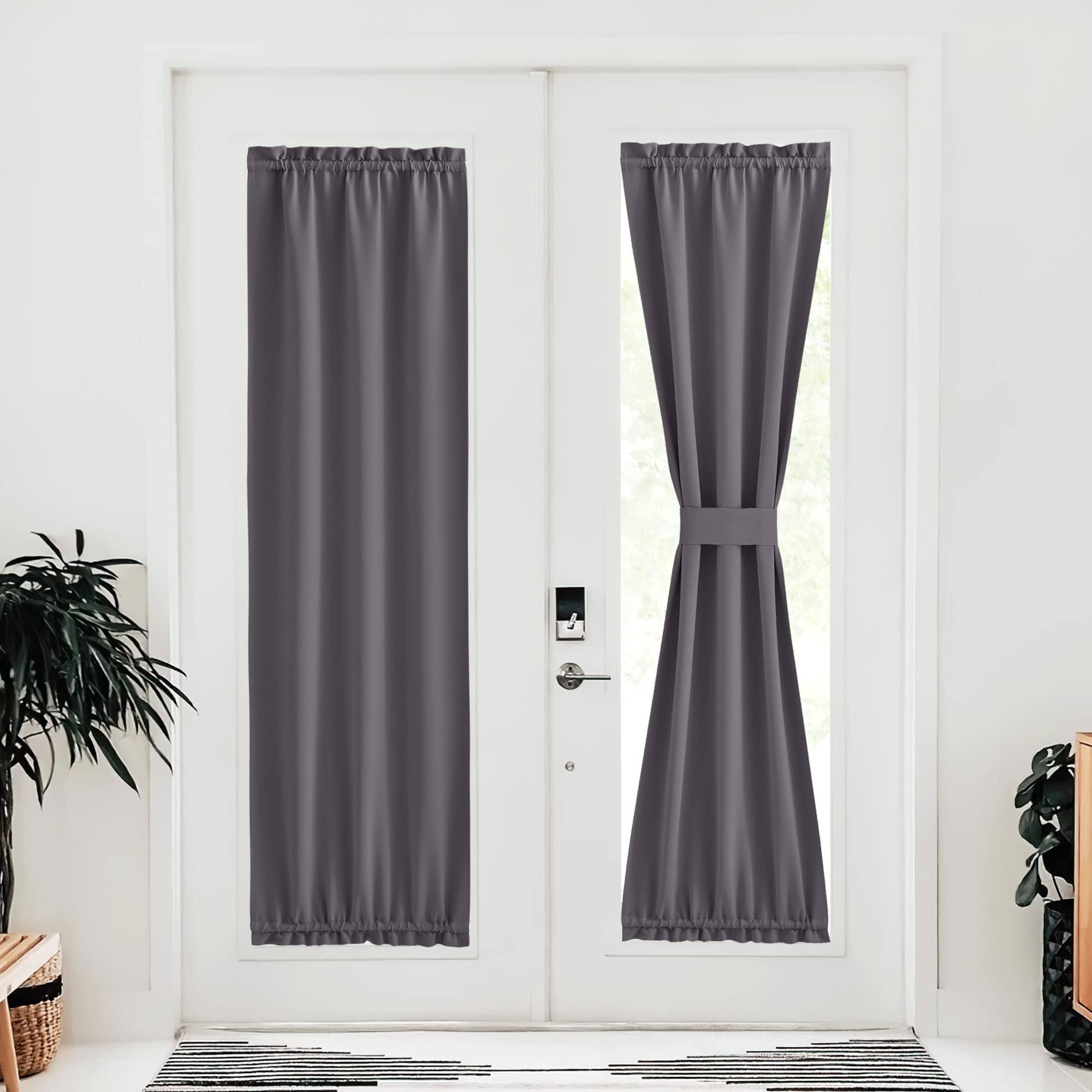 NICETOWN Grey Curtains for Sliding Glass Door,80 Inch Length/Long, Thermal Insulated Rod Pocket Single Curtain Panel, Room Darke