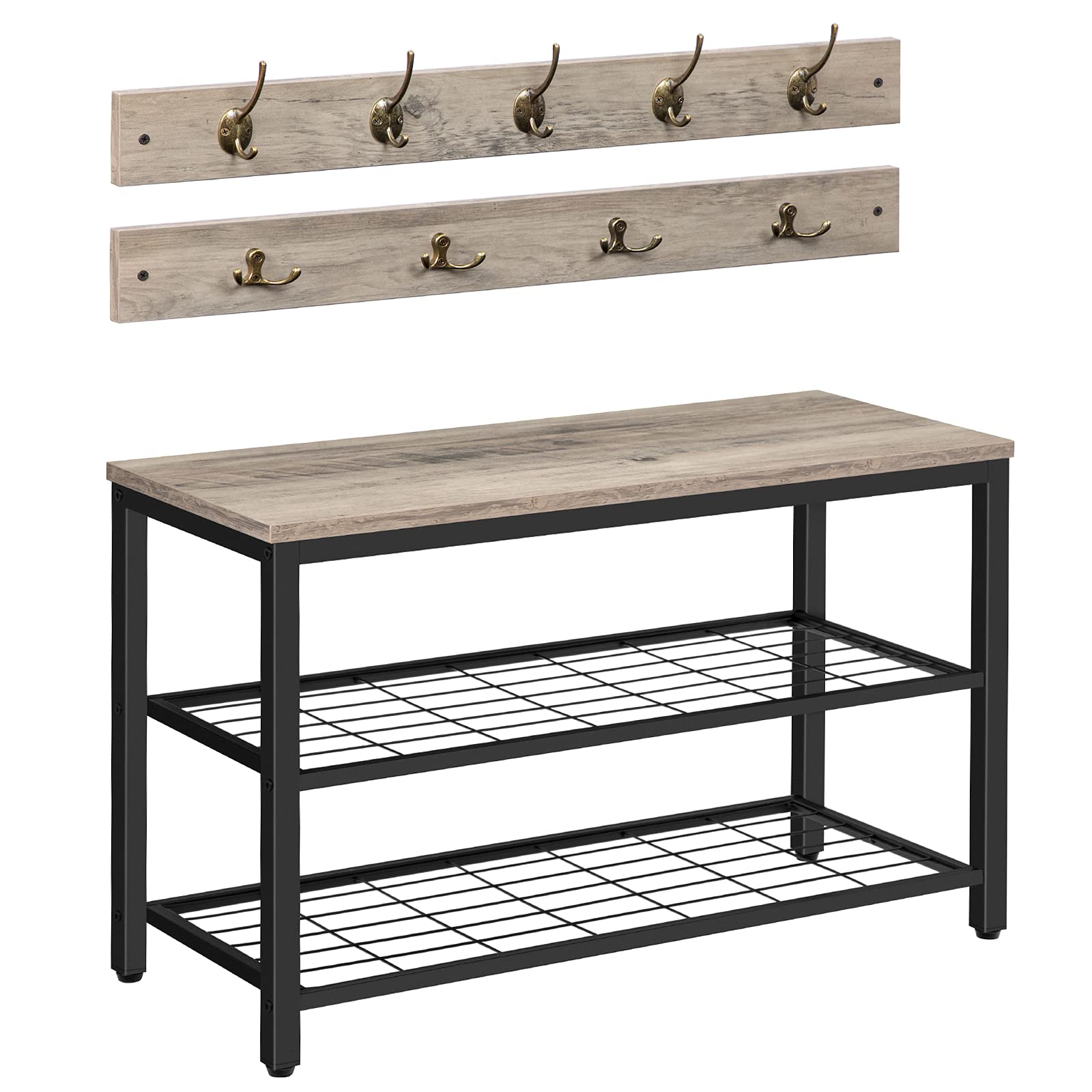 HOOBRO Hall Tree with Bench, Coat Rack Shoe Bench Set, Entryway Shoe Rack Bench with Coat Hooks, Hall Tree Coat Rack, 27.6 L x 1