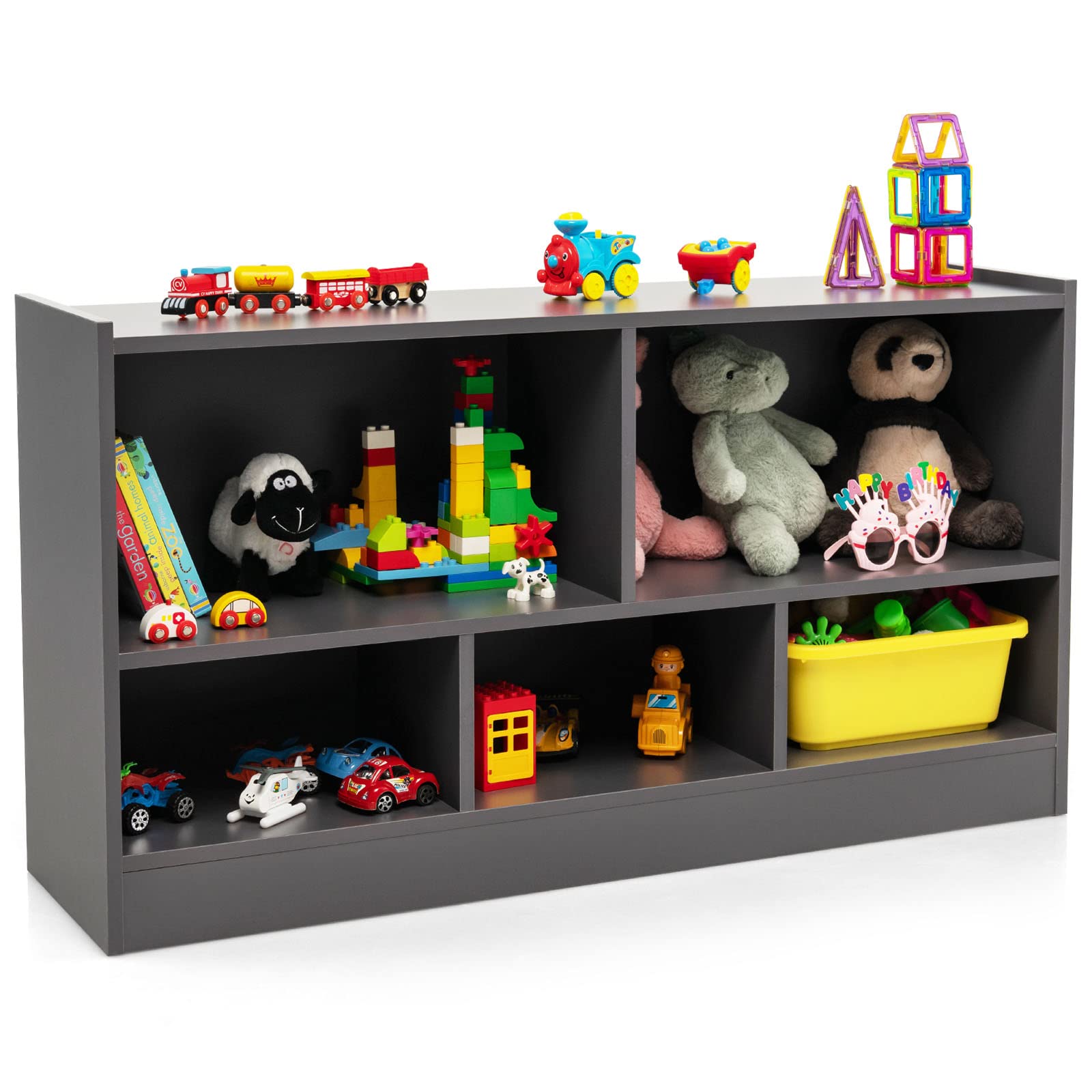 Costzon Toy Storage Organizer for Kids, 5-Section School Classroom Storage for Organizing Books Toys, Wooden Kids Bookshelf Dayc