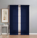 Interior Trends 2 Piece Fully Stitched Sheer Voile Window Panel Curtain Drape Set (84 Long, Navy Blue)