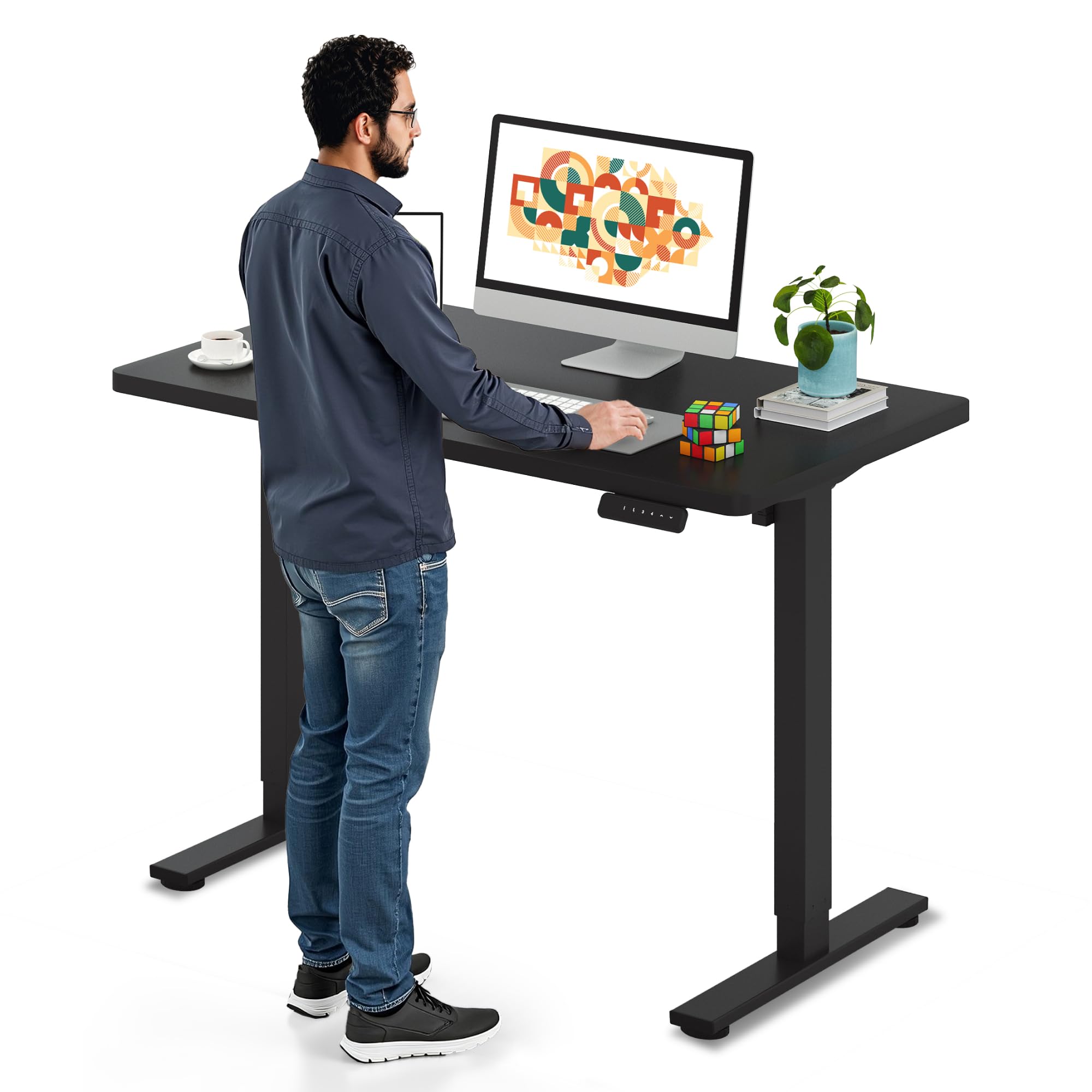 SANODESK Electric Standing Desk 40 x 24 Inches Whole-Piece Desktop Height Adjustable Stand Up Desk w/6-Button Controller Ergonom