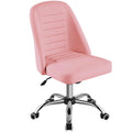 Yaheetech Mid Back PU Leather Armless Desk Office Chair, Modern Comfy Vanity Chair with Rolling Wheels, Metal Base Pink