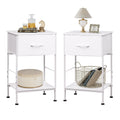 WLIVE Night Stand Set 2, White Nightstand with Fabric Storage Drawer and Open Wood Shelf, End Tables Dresser for Bedroom, Bed Si