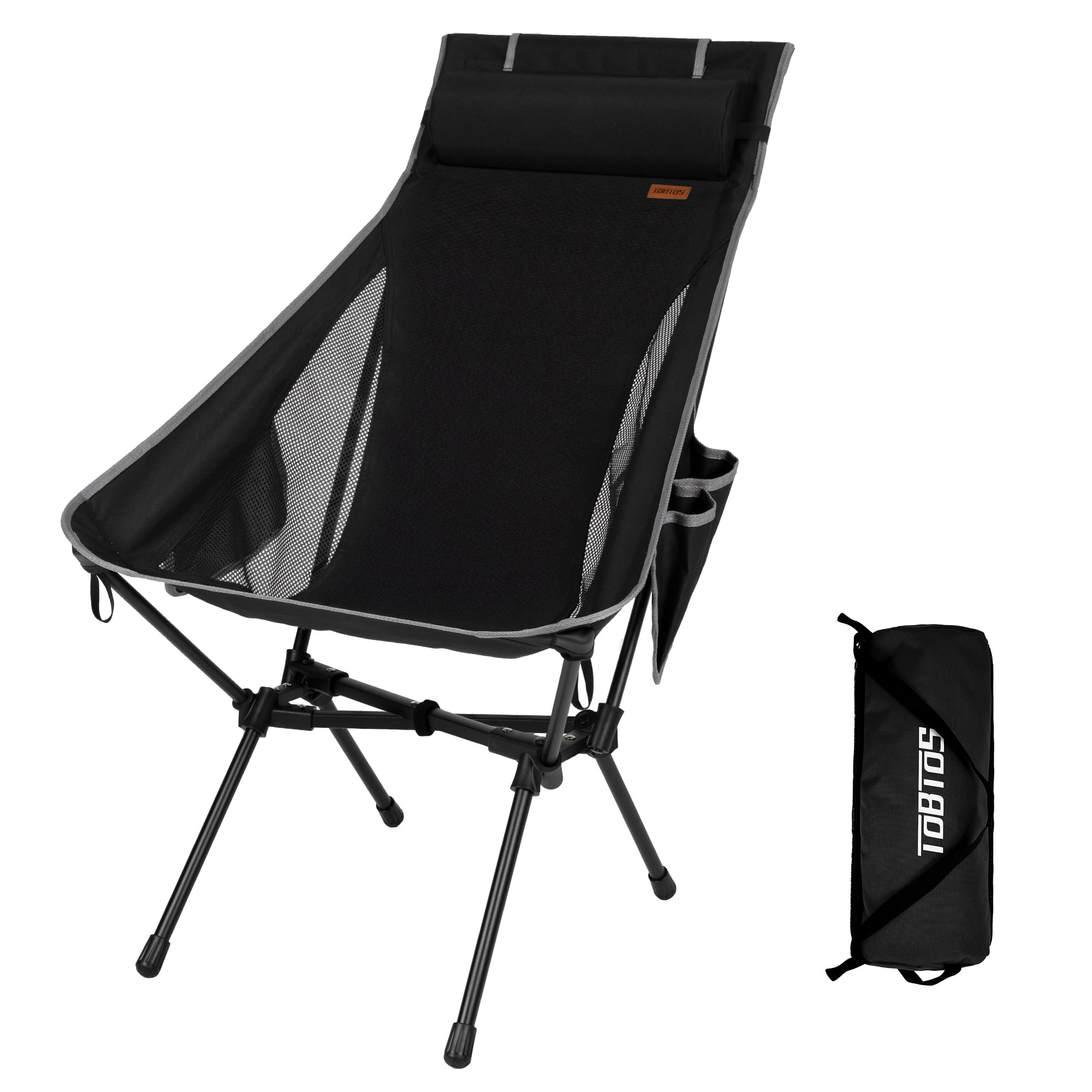 TOBTOS Portable High Back Camping Chair, Support Heavy Duty 440 lbs, Compact Folding Chair with Detachable Pillow for Camp, Hiki
