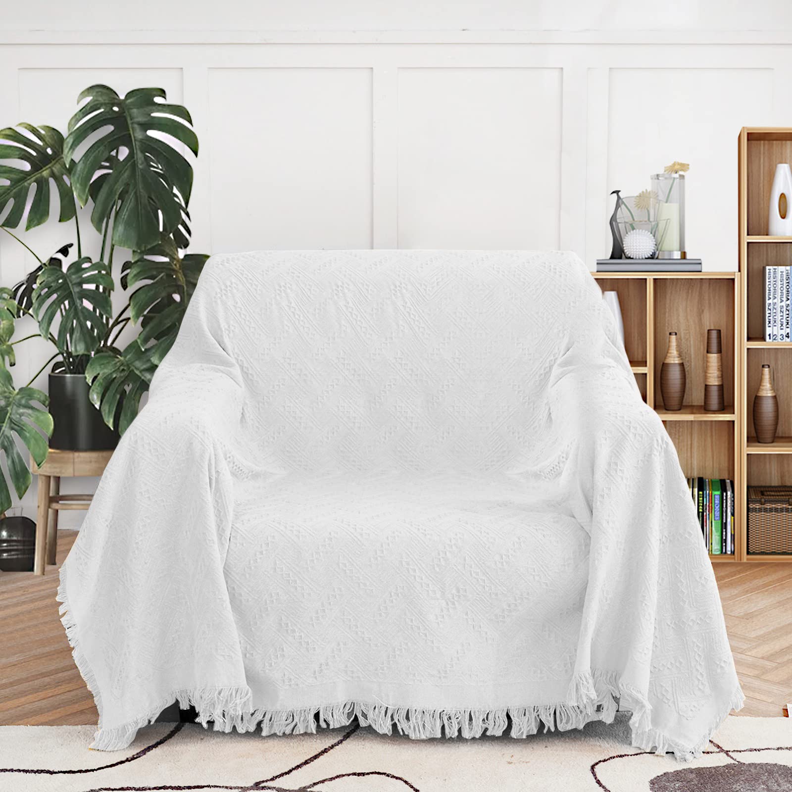 MEETSKY White Couch Cover Sofa Covers Slipcover for Loveseat Recliner Chair Futon, Washable Protector Thick Breathable Fabric, L