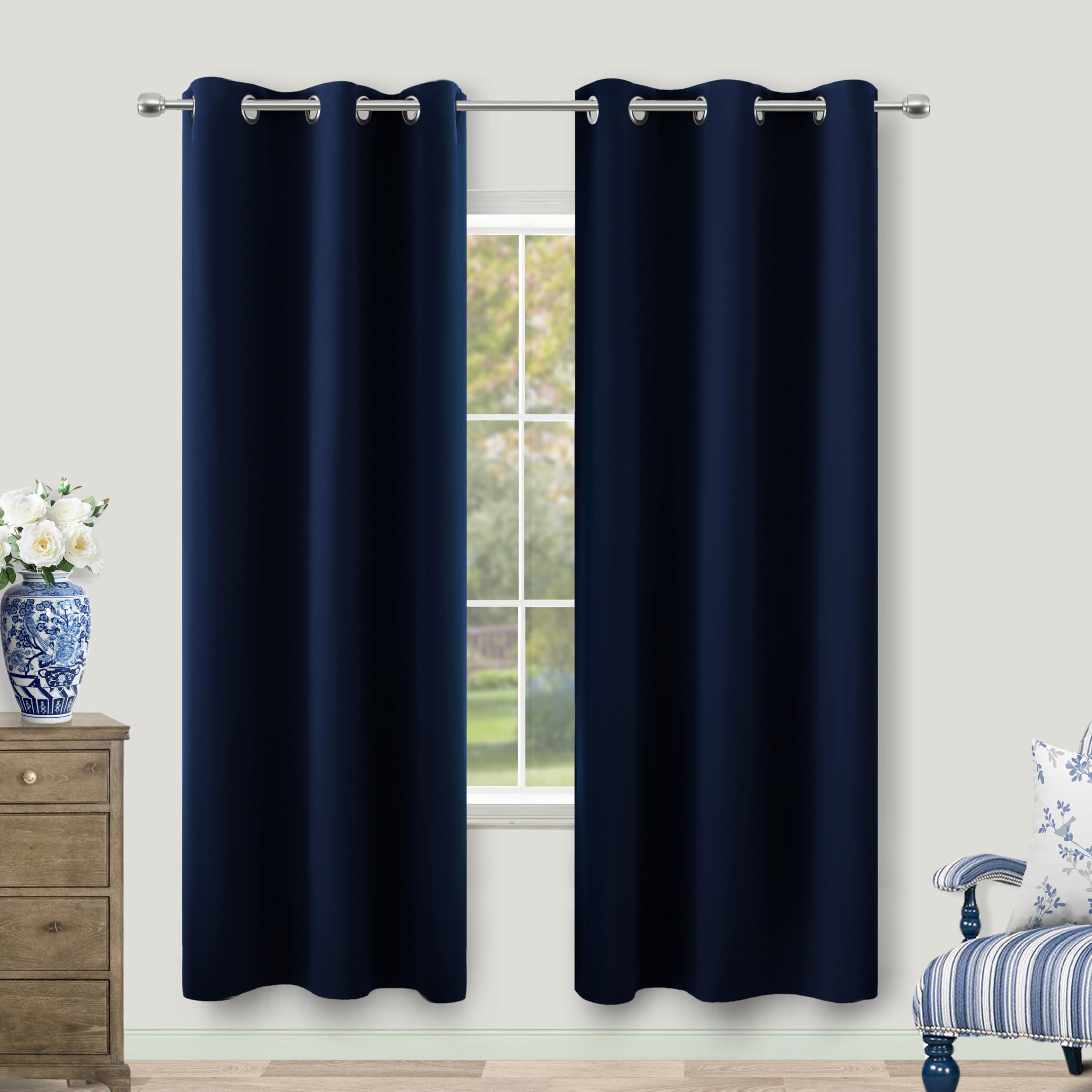 KOUFALL Blackout Curtains 72 Inches Long for Bedroom Grommet Room Darkening Thermal Insulating Window Blackout Nautical Curtains