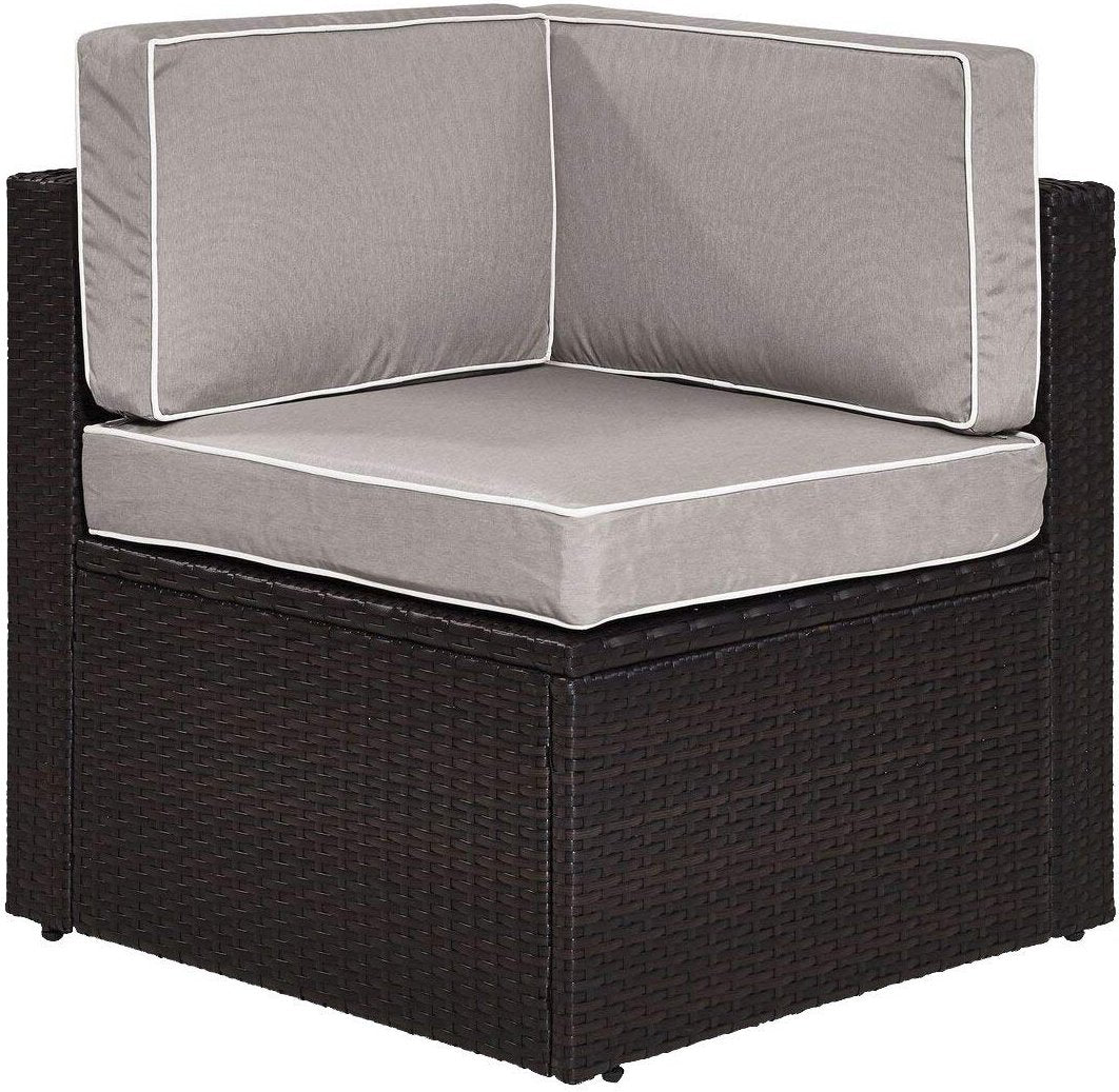 Crosley Furniture Palm Harbor Corner Outdoor Sectional Chair, Wicker Patio Chairs for Porch, Deck, Backyard, Brown with Gray Cus
