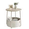 VASAGLE End Table, Small Bedside Table with Fabric Basket, Modern Nightstand, Round Side Table, for Living Room, Bedroom, Cream 