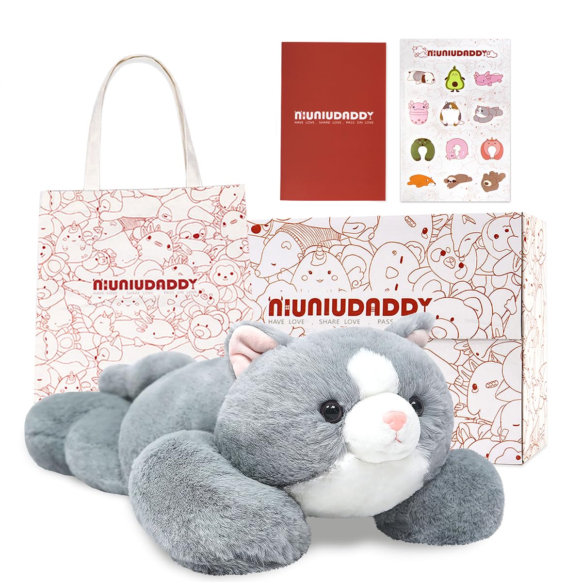 NiuniuDaddy 23.6 | 5 Pounds Grey Cat Weighted Stuffed Animals, Cute Weighted Plush Pillow Comfort Big Large Weighted Pillow Plus