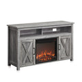 BELLEZE Modern 48 Barn Door Wood TV Stand with 18 Electric Fireplace Heater & Media Entertainment Center Console Table for TV up