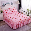 Feelyou Cute Strawberry Bed Sheet Set for Girls 3 Piece Kawaii Japanese Fitted Sheet 3 Side Coverage 14 Inch Drop Dust Ruffle Be